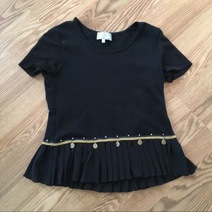 Azuleros France Black Knit Top pleated peplum sz L‎